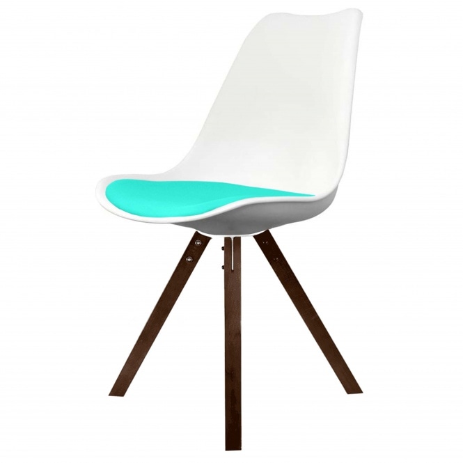 Fusion Living Soho White and Aqua Blue Dining Chair with Square Pyramid Dark Wood Legs