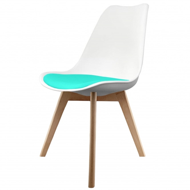 Fusion Living Soho White and Aqua Blue Dining Chair with Squared Light Wood Legs