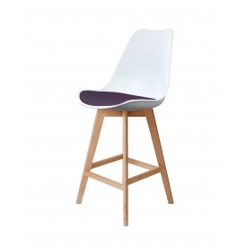Soho White and Aubergine Plastic Bar Stool with Light Wood Legs