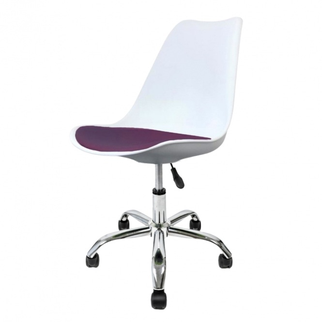 Fusion Living Soho White and Aubergine Plastic Desk Chair with Swivel Base