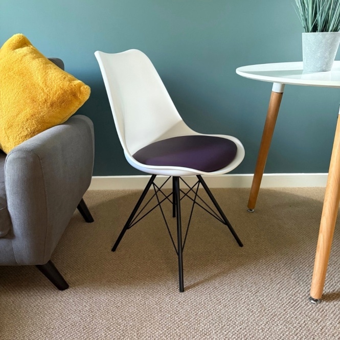 Fusion Living Soho White and Aubergine Purple Plastic Dining Chair with Black Metal Legs