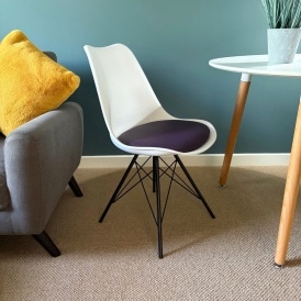 Soho White and Aubergine Purple Plastic Dining Chair with Black Metal Legs