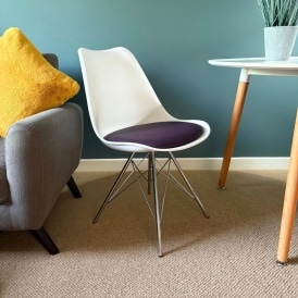Soho White and Aubergine Purple Plastic Dining Chair with Chrome Metal Legs