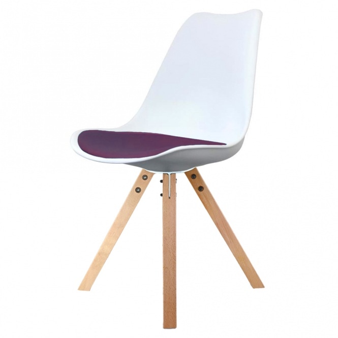 Fusion Living Soho White and Aubergine Purple Plastic Dining Chair with Square Pyramid Light Wood Legs