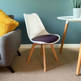 Soho White and Aubergine Purple Plastic Dining Chair with Squared Light Wood Legs