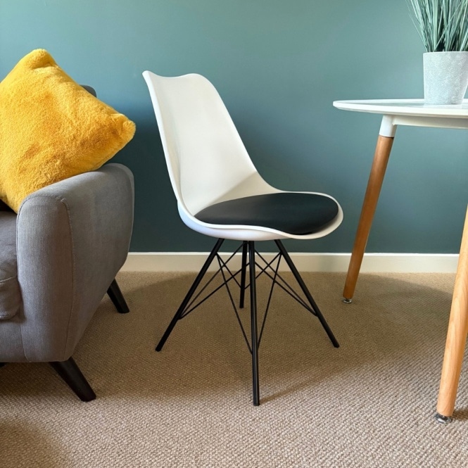 Fusion Living Soho White and Black Dining Chair with Black Metal Legs
