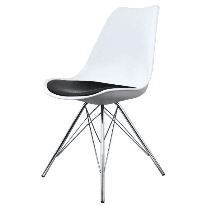Fusion Living Soho White and Black Dining Chair with Chrome Metal Legs
