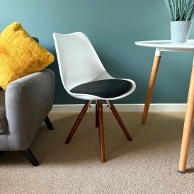 Soho White and Black Dining Chair with Pyramid Dark Wood Legs