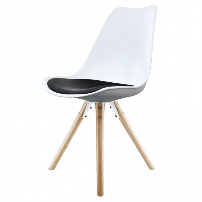 Fusion Living Soho White and Black Dining Chair with Pyramid Light Wood Legs