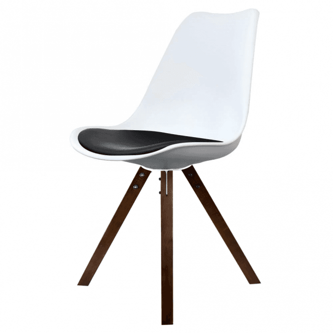 Fusion Living Soho White and Black Dining Chair with Square Pyramid Dark Wood Legs