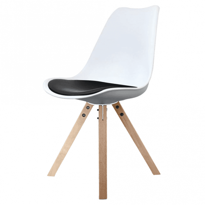 Fusion Living Soho White and Black Dining Chair with Square Pyramid Light Wood Legs