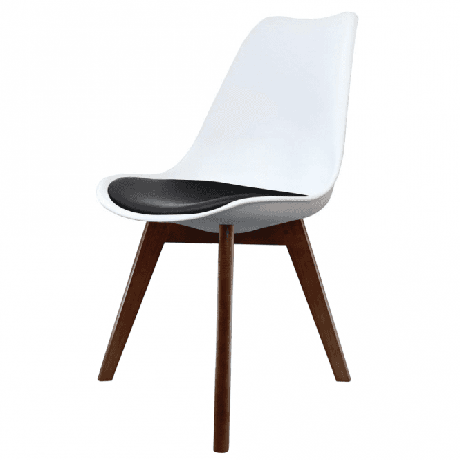 Fusion Living Soho White and Black Dining Chair with Squared Dark Wood Legs