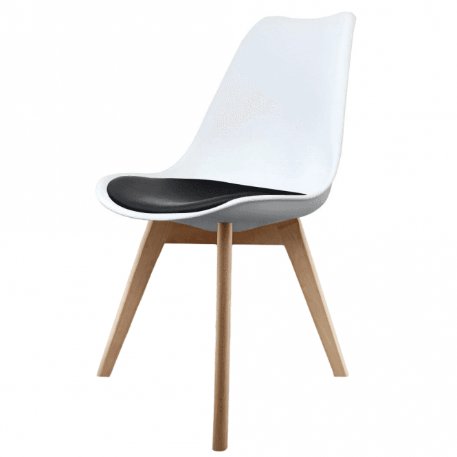 Fusion Living Soho White and Black Dining Chair with Squared Light Wood Legs