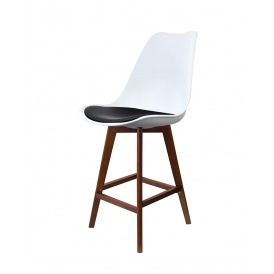 Soho White and Black Plastic Bar Stool with Dark Wood Legs