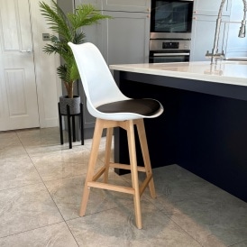 Soho White and Black Plastic Bar Stool with Light Wood Legs