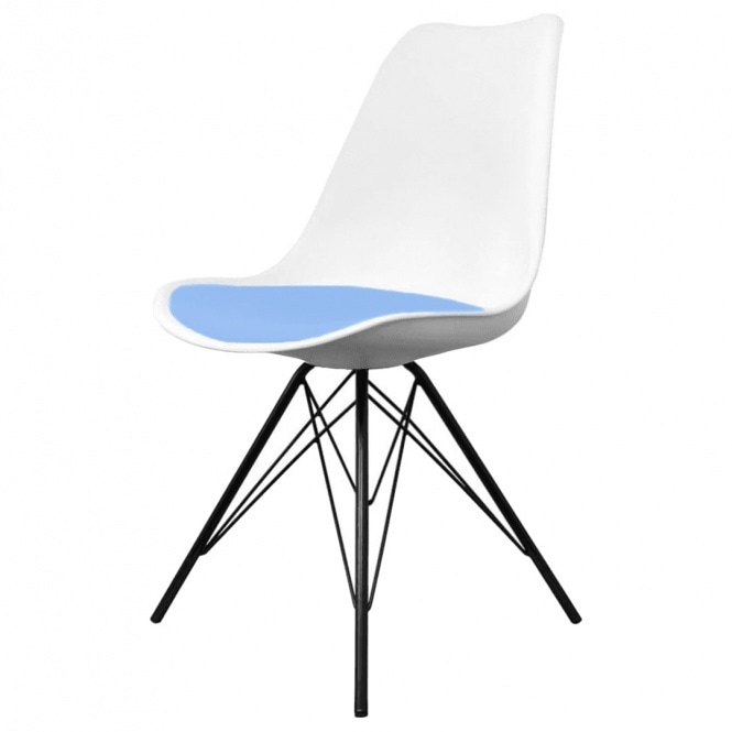 Fusion Living Soho White and Blue Dining Chair with Black Metal Legs