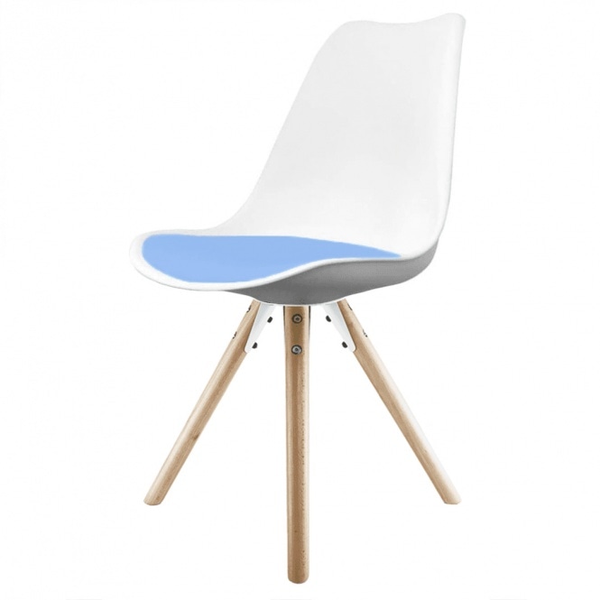 Fusion Living Soho White and Blue Dining Chair with Pyramid Light Wood Legs