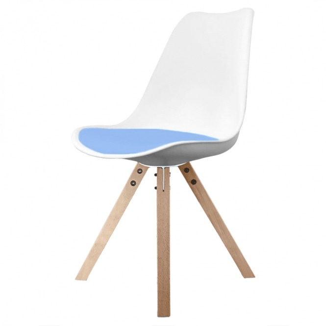 Fusion Living Soho White and Blue Dining Chair with Square Pyramid Light Wood Legs
