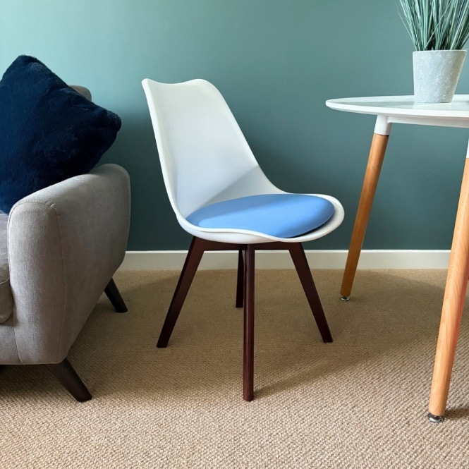 Fusion Living Soho White and Blue Dining Chair with Squared Dark Wood Legs