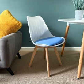 Soho White and Blue Dining Chair with Squared Light Wood Legs