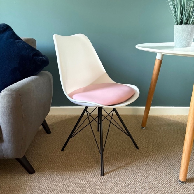 Fusion Living Soho White and Blush Pink Dining Chair with Black Metal Legs