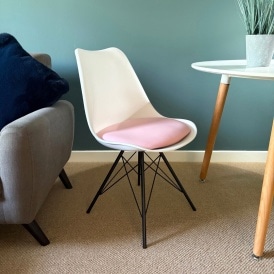 Soho White and Blush Pink Dining Chair with Black Metal Legs