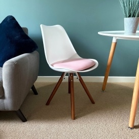Soho White and Blush Pink Dining Chair with Pyramid Dark Wood Legs