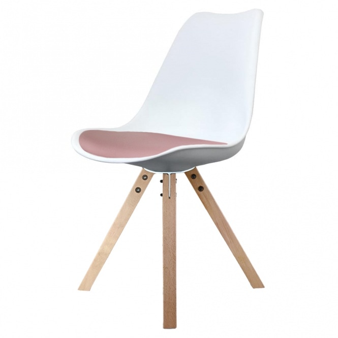 Fusion Living Soho White and Blush Pink Dining Chair with Square Pyramid Light Wood Legs