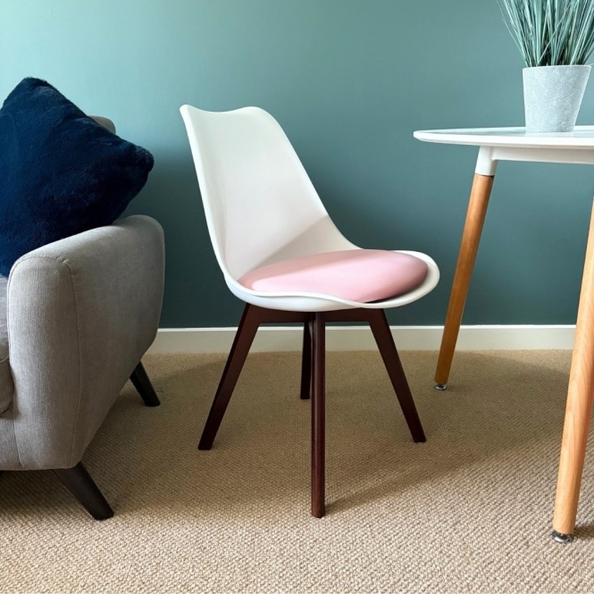 Fusion Living Soho White and Blush Pink Dining Chair with Squared Dark Wood Legs