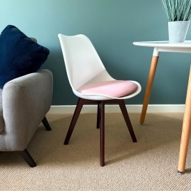 Soho White and Blush Pink Dining Chair with Squared Dark Wood Legs