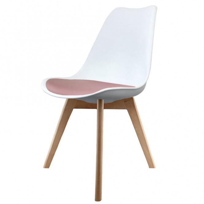 Fusion Living Soho White and Blush Pink Dining Chair with Squared Light Wood Legs