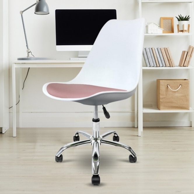 Fusion Living Soho White and Blush Pink Plastic Desk Chair with Swivel Base