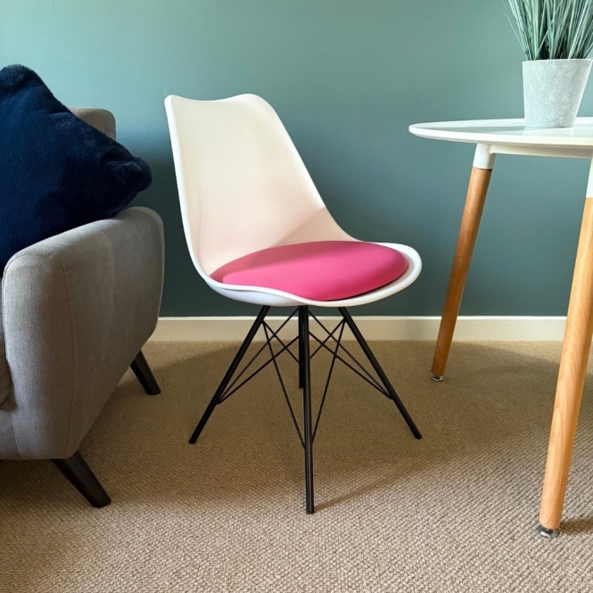Fusion Living Soho White and Bright Pink Dining Chair with Black Metal Legs