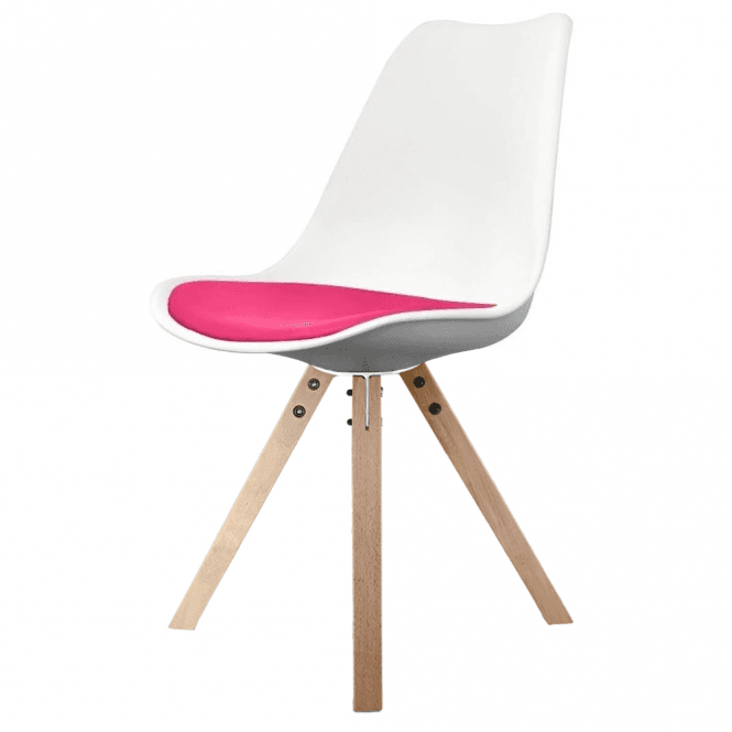 Fusion Living Soho White and Bright Pink Dining Chair with Square Pyramid Light Wood Legs