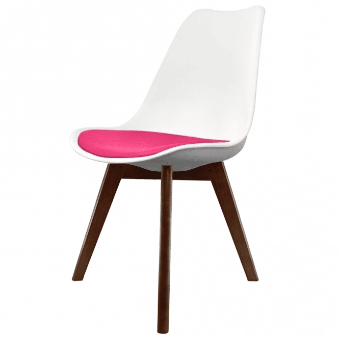 Fusion Living Soho White and Bright Pink Dining Chair with Squared Dark Wood Legs