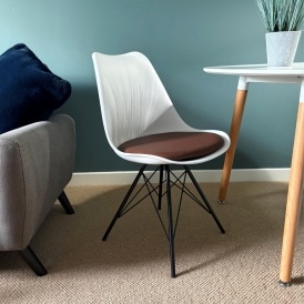 Soho White and Chocolate Brown Plastic Dining Chair with Black Metal Legs