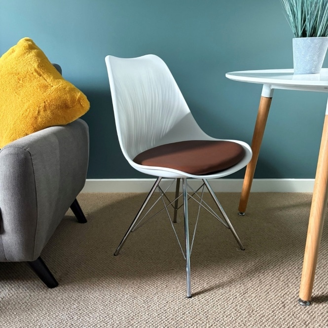 Fusion Living Soho White and Chocolate Brown Plastic Dining Chair with Chrome Metal Legs