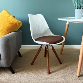 Soho White and Chocolate Brown Plastic Dining Chair with Pyramid Dark Wood Legs