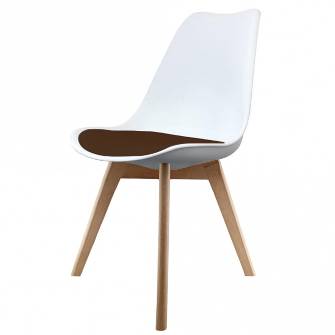 Fusion Living Soho White and Chocolate Brown Plastic Dining Chair with Squared Light Wood Legs