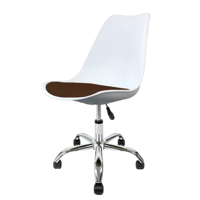 Fusion Living Soho White and Chocolate Plastic Desk Chair with Swivel Base