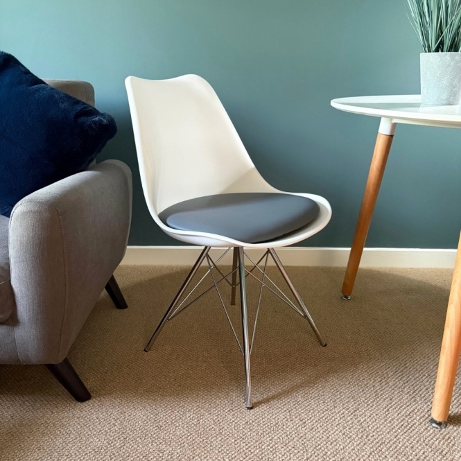 Fusion Living Soho White and Dark Grey Dining Chair with Chrome Metal Legs