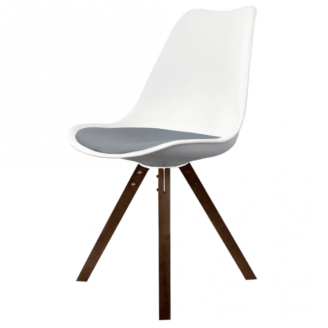 Fusion Living Soho White and Dark Grey Dining Chair with Square Pyramid Dark Wood Legs