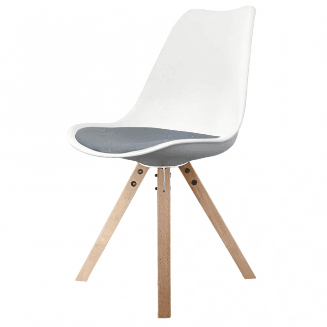 Fusion Living Soho White and Dark Grey Dining Chair with Square Pyramid Light Wood Legs