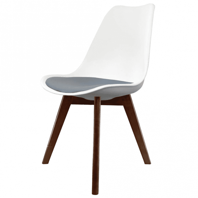 Fusion Living Soho White and Dark Grey Dining Chair with Squared Dark Wood Legs