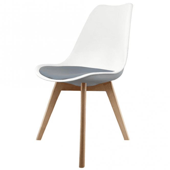 Fusion Living Soho White and Dark Grey Dining Chair with Squared Light Wood Legs