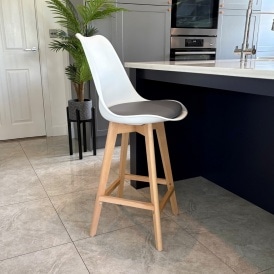 Soho White and Dark Grey Plastic Bar Stool with Light Wood Legs