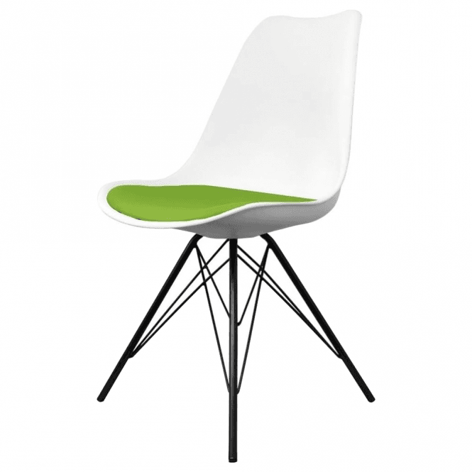 Fusion Living Soho White and Green Dining Chair with Black Metal Legs