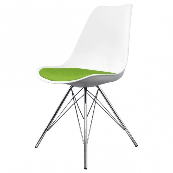 Fusion Living Soho White and Green Dining Chair with Chrome Metal Legs