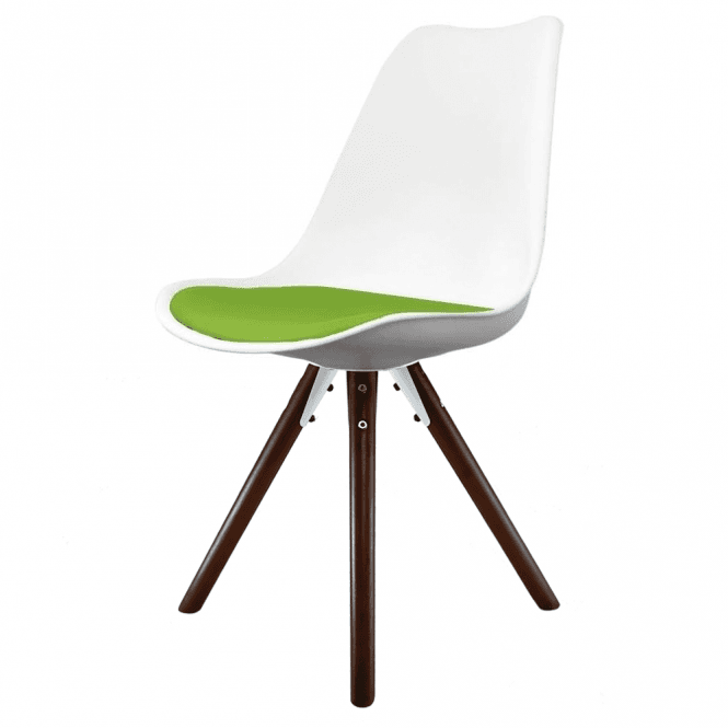 Fusion Living Soho White and Green Dining Chair with Pyramid Dark Wood Legs