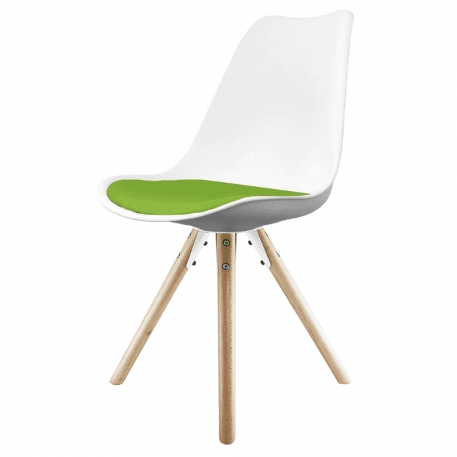 Fusion Living Soho White and Green Dining Chair with Pyramid Light Wood Legs